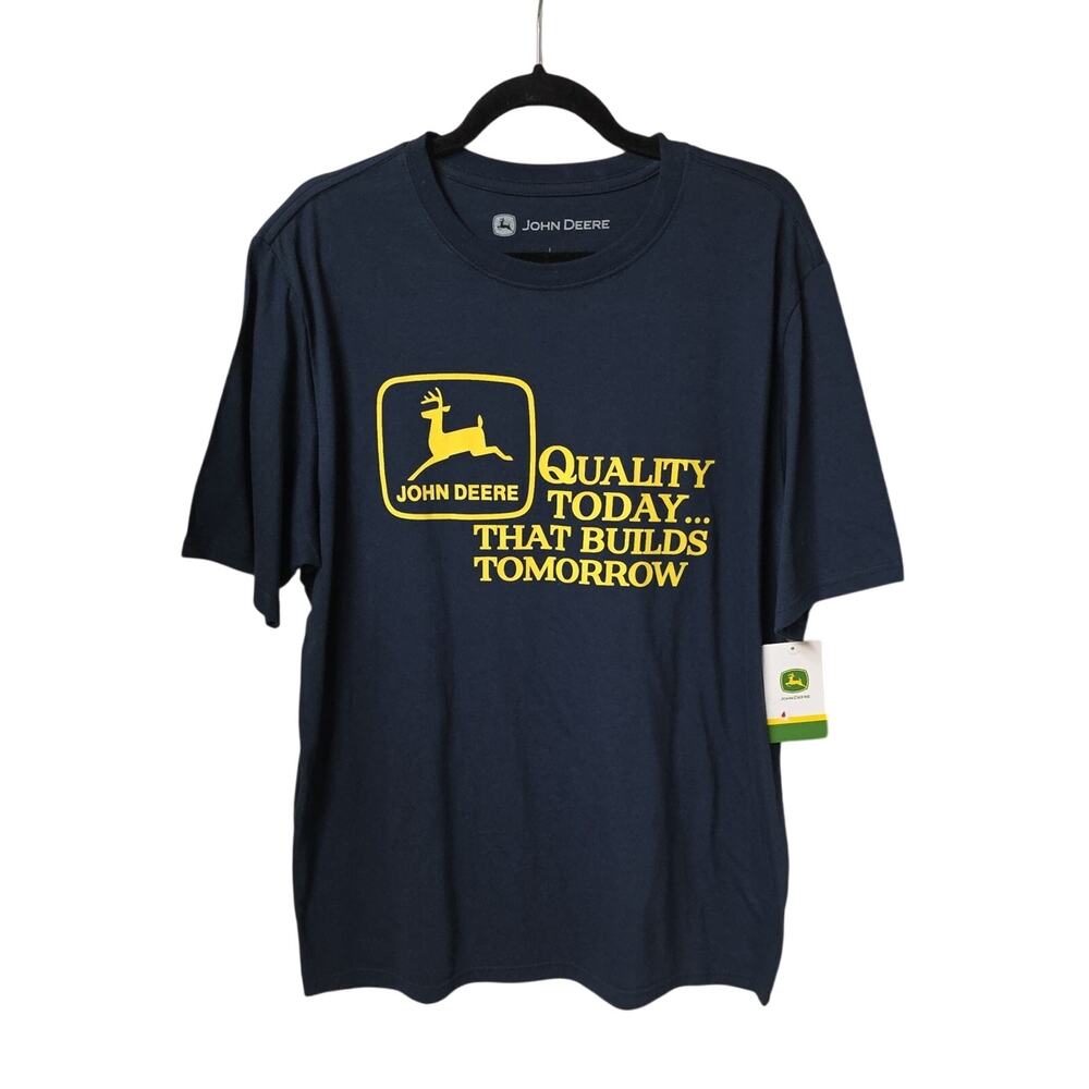 John Deere Navy Blue Graphic T-Shirt Quality Today That Build Tomorrow Men L NWT